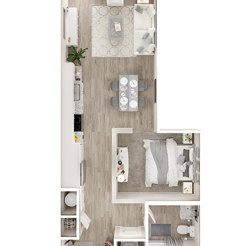 SB Floor Plan | Studio with 1 Bath | 624 Square Feet | The Alton Jefferson Park | Apartment Homes