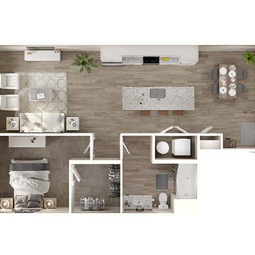 1D Floor Plan | 1 Bedroom with 1 Bath | 897 Square Feet | The Alton Jefferson Park | Apartment Homes