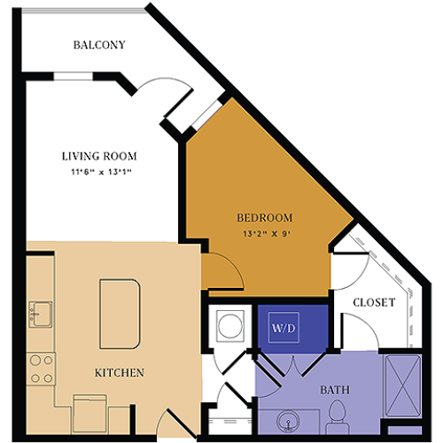 A3 Floor Plan | 1 Bedroom 1 Bath | 735 Square Feet | Alton East | Apartment Homes