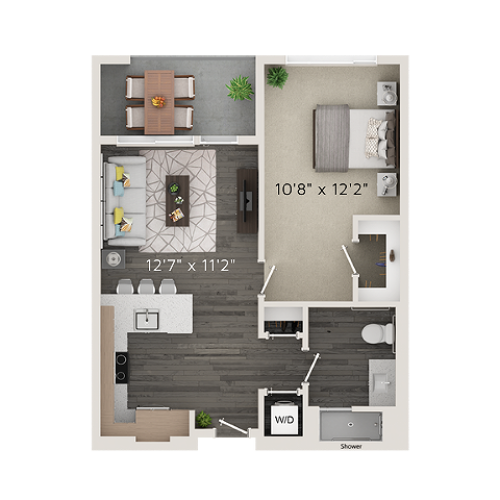 A2 Floor Plan | 1 Bedroom with 1 Bath | 570 Square Feet | Park Avenue  | Apartment Homes