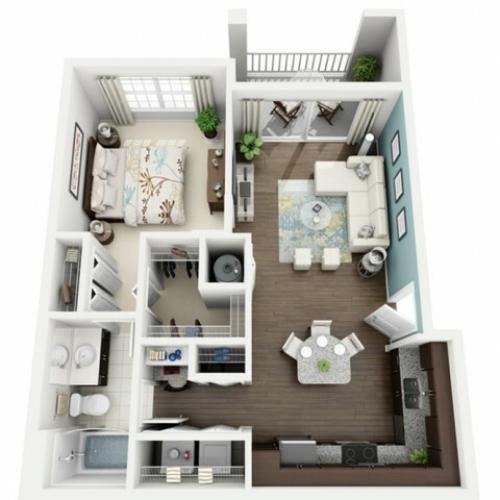 Allegre Floor Plan | 1 Bedroom with 1 Bath | 727 Square Feet | The Marq Highland Park | Apartment Homes