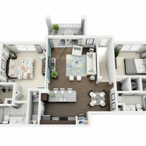 Excite Floor Plan | 2 Bedroom with 2 Bath | 1121 Square Feet | The Marq Highland Park | Apartment Homes