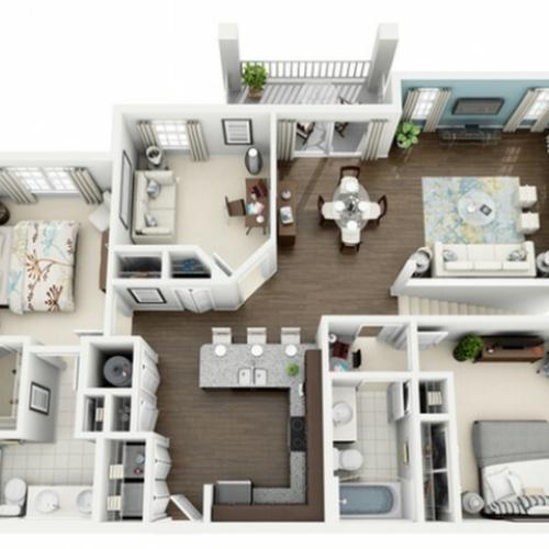 Rhapsody Floor Plan | 3 Bedroom with 2 Bath | 1358 Square Feet | The Marq Highland Park | Apartment Homes