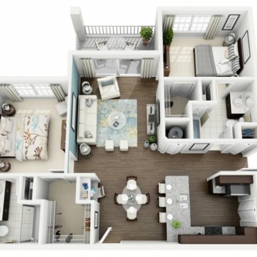 Elate Floor Plan | 2 Bedroom with 2 Bath | 1113 Square Feet | The Marq Highland Park | Apartment Homes
