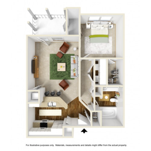 Iris with Sunroom Renovated Floor Plan | 1 Bedroom with 1 Bath | 697 Square Feet | Summer Park | Apartment Homes