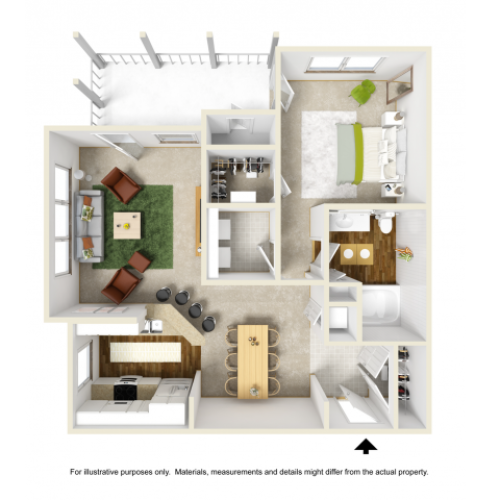Lily with Sunroom Renovated Floor Plan | 1 Bedroom with 1 Bath | 877 Square Feet | Summer Park | Apartment Homes