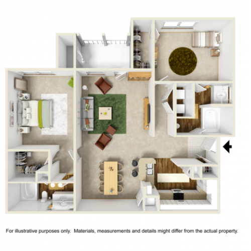 Orchid Floor Plan | 2 Bedroom with 2 Bath | 1216 Square Feet | Summer Park | Apartment Homes