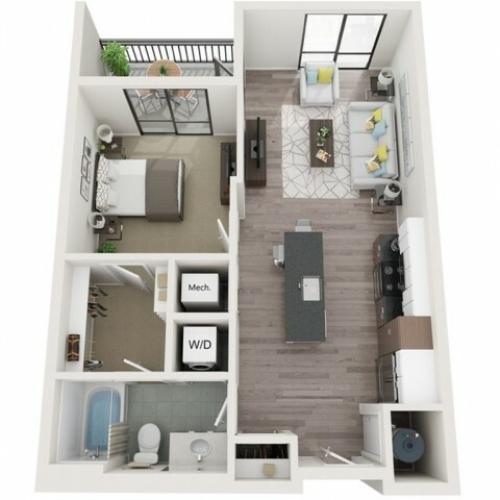 A4 3D Floor Plan | 1 Bedroom with 1 Bath | 710 Square Feet | Sugarmont | Apartment Homes