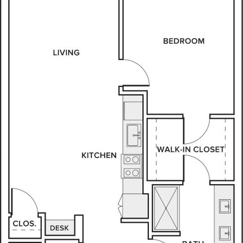 762 square foot one bedroom one bath apartment floorplan image