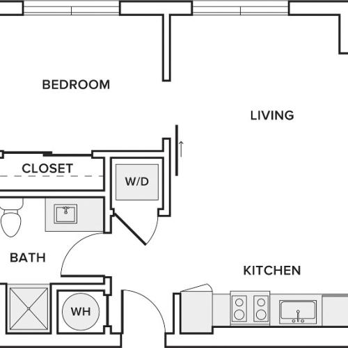 536 square foot studio one bath floor plan image