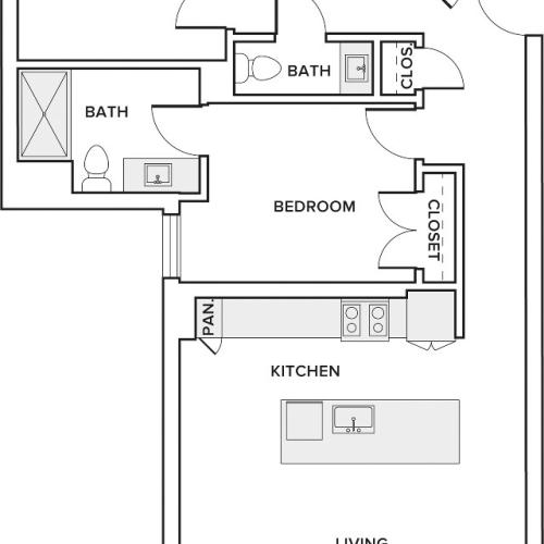 1,248 square foot two bedroom two bath floor plan image
