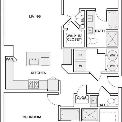 1,332 square foot two bedroom two and half bath floor plan image