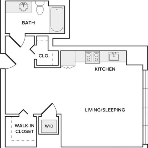 404 square foot renovated studio one bath apartment floor plan image