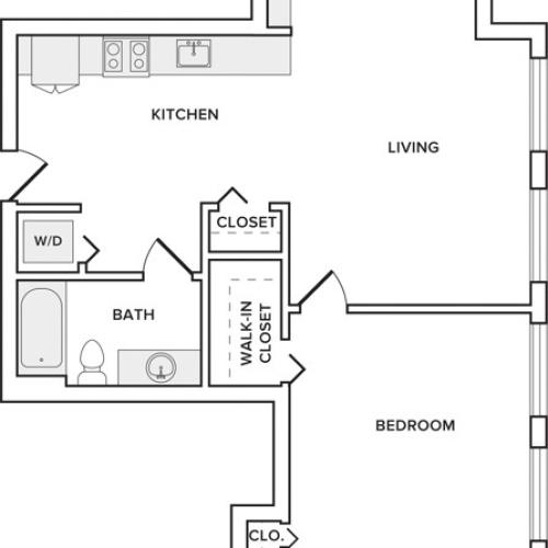 581 square foot renovated one bedroom one bath apartment floorplan image