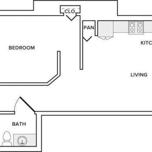 660 square foot renovated one bedroom one bath apartment floorplan image
