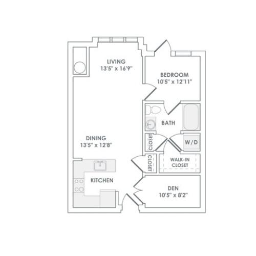 991 square foot one bedroom one bath apartment floorplan image