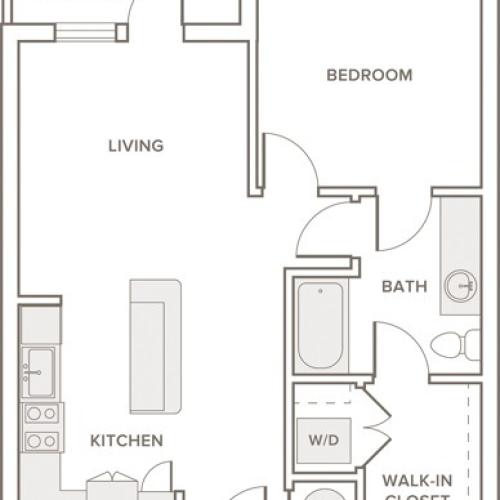 719 square foot one bedroom one bath apartment floorplan image
