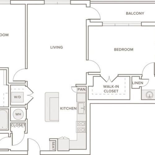 1247 to 1262 square foot two bedroom two bath apartment floorplan image