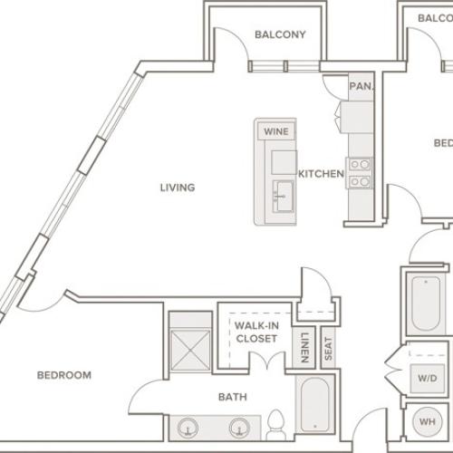 1260 square foot two bedroom two bath apartment floorplan image