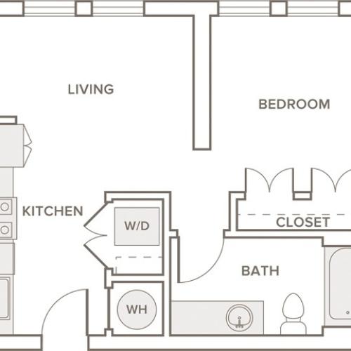 511-551 square foot studio one bath floorplan image