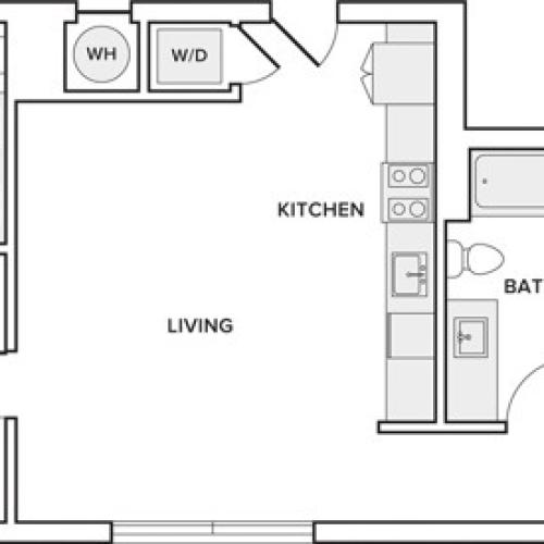 1058 square foot two bedroom two bath apartment floorplan image