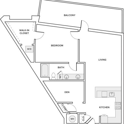 1126 square foot one bedroom one bathroom floorplan image