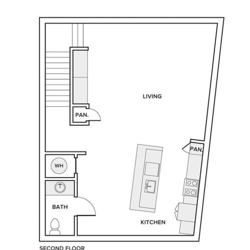 1695 square foot 1 bed 1.5 bath townhome floorplan image