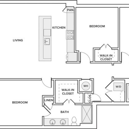 1404 square foot three bedroom two bathroom apartment floorplan image
