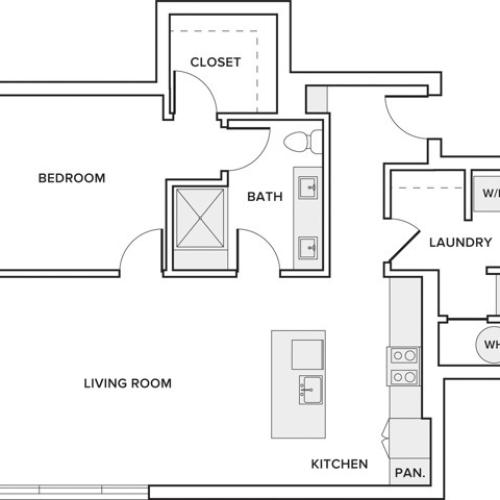 931 square foot one bedroom one bath apartment floorplan image