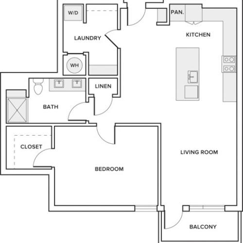 1025 square foot one bedroom one bath apartment floorplan image