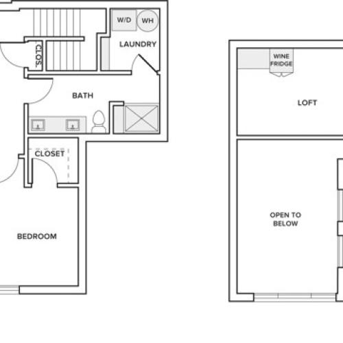 1037 to 1044 square foot one bedroom one bath loft apartment floorplan image