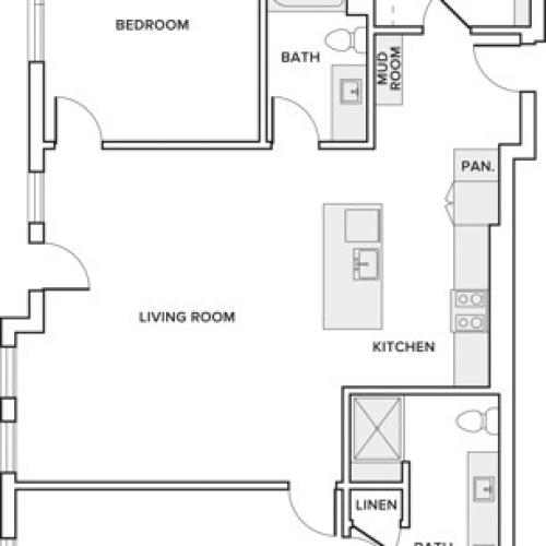 1433 square foot two bedroom two bath apartment floorplan image