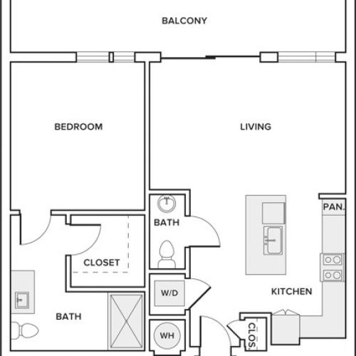 850 square foot one bedroom one bath apartment floorplan image