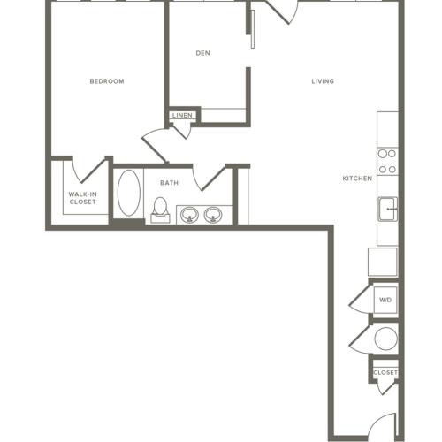 925 square foot one bedroom one bath with den apartment floorplan image