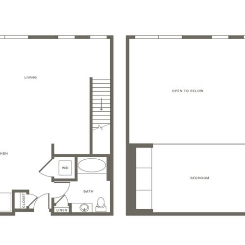 888 square foot one bedroom one bath loft apartment floorplan image
