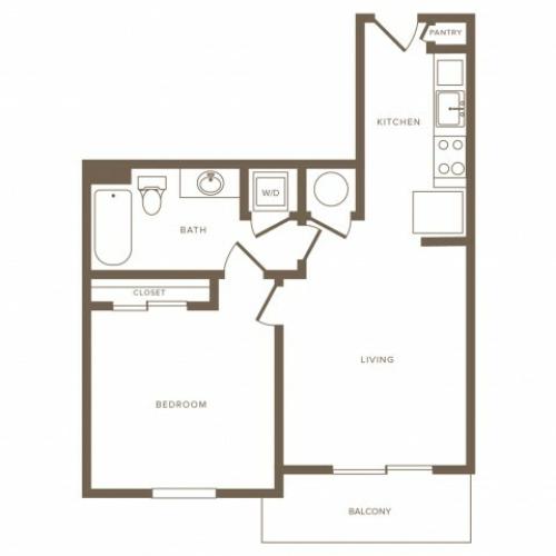 621 square foot  one bedroom one bath apartment floorplan image