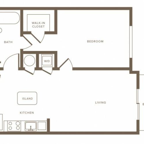754 square foot one bedroom one bath phase II apartment floorplan image