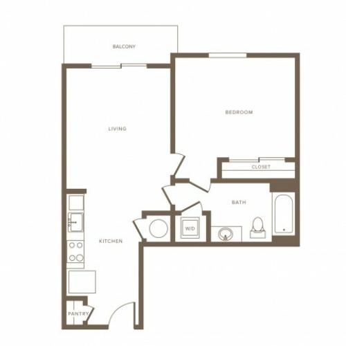 678 square foot  one bedroom one bath apartment floorplan image