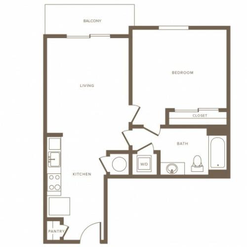 678 square foot one bedroom one bath phase II apartment floorplan image