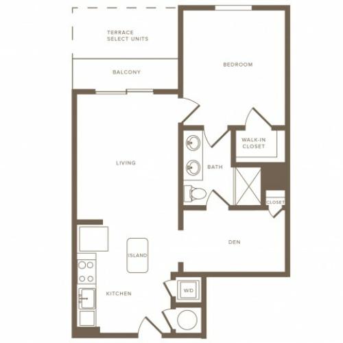 773 square foot one bedroom one bath with den phase II apartment floorplan image