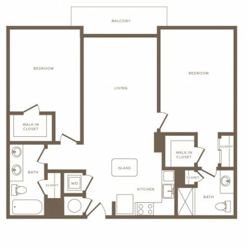 1161 square foot two bedroom two bath floorplan image