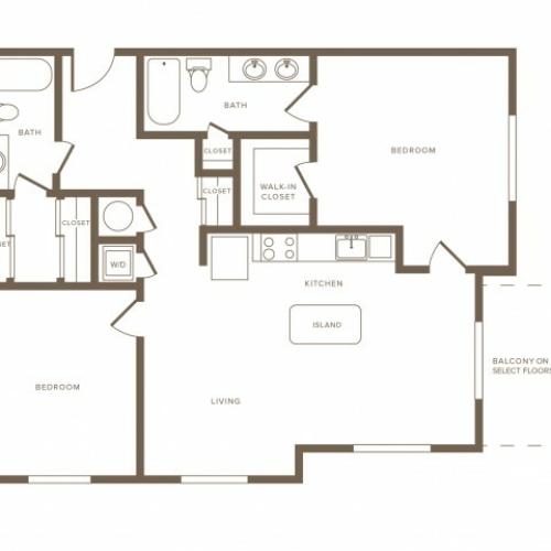 1174 square foot two bedroom two bath floorplan image