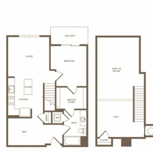 1033 square foot one bedroom one bath with den loft apartment floorplan image