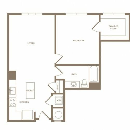 842 square foot one bedroom one bath apartment floorplan image