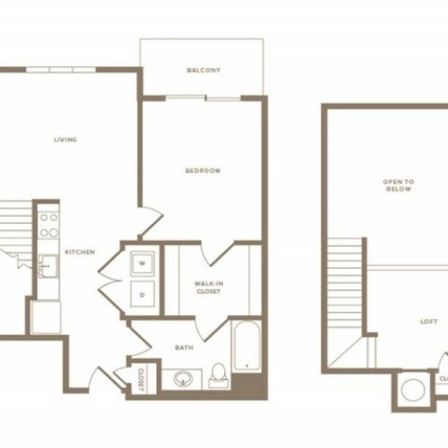 841 square foot one bedroom one bath loft apartment floorplan image