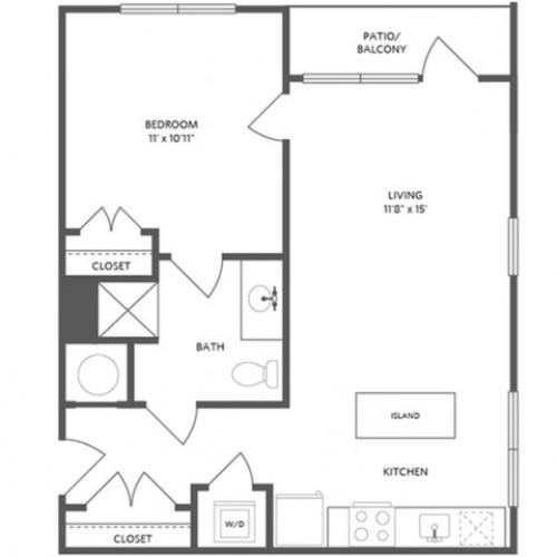 636 square foot one bedroom one bath apartment floorplan image