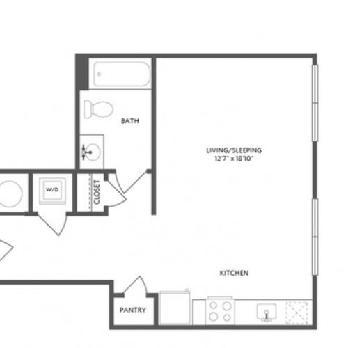 489 square foot studio one bath floor plan image