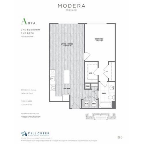 785 square foot one bedroom one bath apartment floorplan image