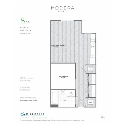 578 square foot studio one bath floor plan image