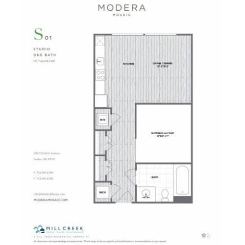 501 square foot studio one bath floor plan image